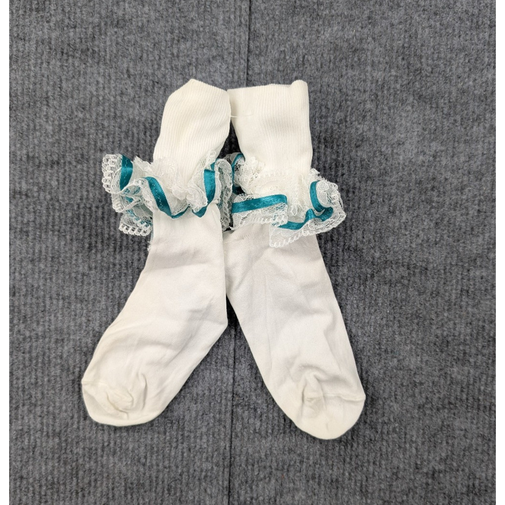 Vintage Nylon Ankle Socks Womens 8-9.5 Coquette Ruffle Church Lace Y2K Event 60s - Picture 3 of 4
